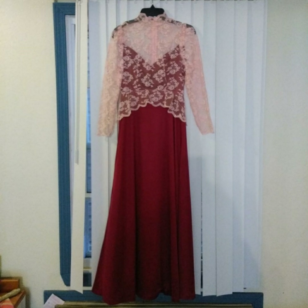 Vintage 70's Red and Pink Lace Dress